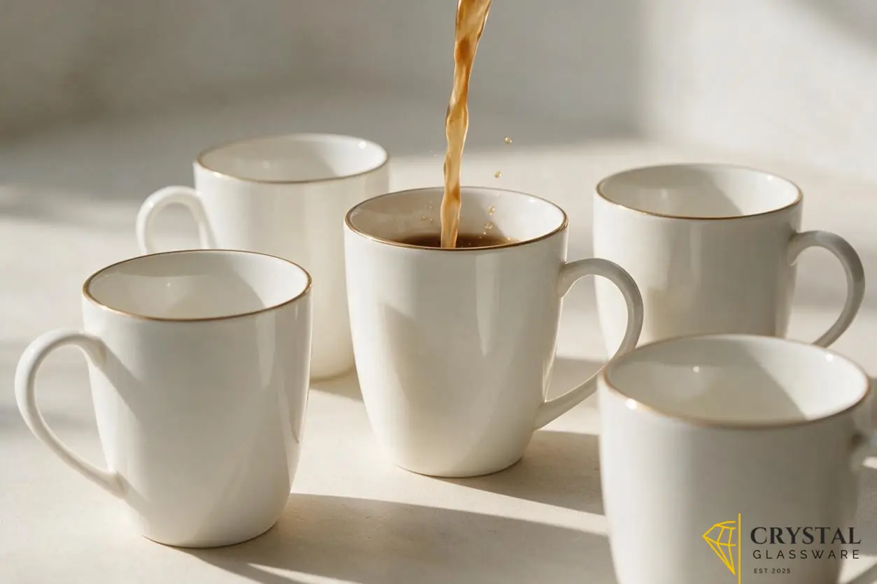 6 pcs white cinamic Tea/Coffee Mug delicate gold rim along the top edge